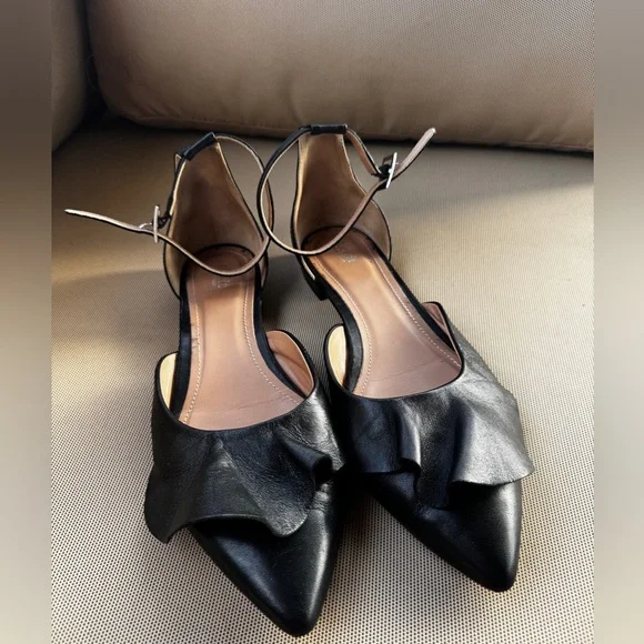 LEWIT Alessia Ruffle Flats with Ankle Straps, Black, Size EU 39,5 - Picture 5 of 15